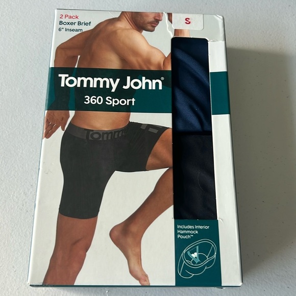 NEW 2-Pack Tommy John 360 Sport Boxer Brief Mens Small Black Blue Hammock Pouch - Picture 1 of 7